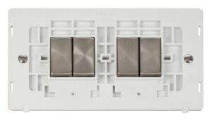 Click Scolmore - Click Definity Ingot 10Ax 4 Gang 2 Way Switch Insert White / Brushed Stainless (SIN414PWBS)