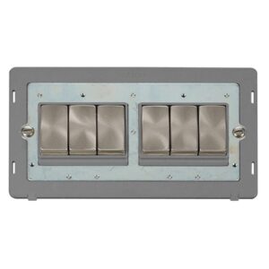 Click Scolmore - Click Definity 10Ax Ingot 6 Gang 2 Way Plate Switch Insert (SIN416GYBS)