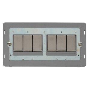 Click Scolmore - Click Definity 10Ax Ingot 6 Gang 2 Way Plate Switch Insert (SIN416GYSS)