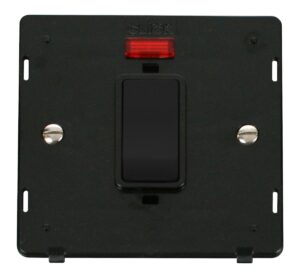 Click Scolmore - Click Definity 50A 1 Gang Double Pole Plate Switch With Neon Insert Black Insert & Rocker (SIN501BK)