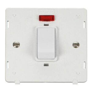 Click Scolmore - Click Definity 50A 1 Gang Double Pole Plate Switch With Neon Insert Polar White Insert & Rocker (SIN501PW)
