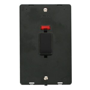Click Scolmore - Click Definity 50A 2 Gang (Vertical) Double Pole Plate Switch With Neon Insert Black Insert & Rocker (SIN503BK)