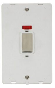 Click Scolmore - Click Definity Ingot 45A 2 Gang Plate Dp Switch With Neon Insert White (SIN503PWSS)