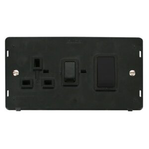 Click Scolmore - Click Definity 50A 2 Gang Double Pole Switch With 13A Double Pole Switched Socket Outlet Insert Black Insert & Rockers (SIN504BK)