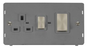 Click Scolmore - Click Definity 50A Ingot 2 Gang Double Pole Switch With 13A Double Pole Switched Socket Outlet Insert (SIN504GYBS)