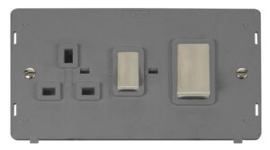 Click Scolmore - Click Definity 50A Ingot 2 Gang Double Pole Switch With 13A Double Pole Switched Socket Outlet Insert (SIN504GYSS)