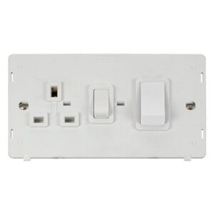 Click Scolmore - Click Definity 50A 2 Gang Double Pole Switch With 13A Double Pole Switched Socket Outlet Insert Polar White Insert & Rockers (SIN504PW)