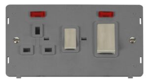 Click Scolmore - Click Definity 50A Ingot 2 Gang Double Pole Switch With 13A Double Pole Switched Socket Outlet & Neons Insert (SIN505GYSS)