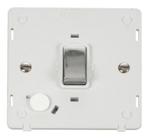 Click Scolmore - Click Definity Ingot 20A Dp Switch With Flex Outlet Insert White / Chrome (SIN522PWCH)