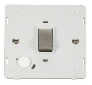 Click Scolmore - Click Definity Ingot 20A Dp Switch With Flex Outlet Insert White / Stainless Steel (SIN522PWSS)