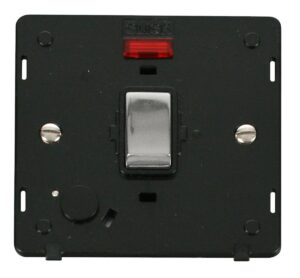 Click Scolmore - Click Definity Ingot 20A Dp Switch With Flex Outlet & Neon Insert Black / Chrome (SIN523BKCH)