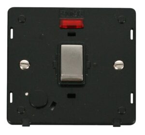 Click Scolmore - Click Definity Ingot 20A Dp Switch With Flex Outlet & Neon Insert Black / St. Steel (SIN523BKSS)