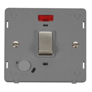Click Scolmore - Click Definity 20A Ingot Double Pole Plate Switch With Optional Flex Outlet With Neon Insert (SIN523GYSS)