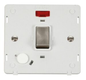 Click Scolmore - Click Definity Ingot 20A Dp Switch With Flex Outlet & Neon Insert White / Br. Stainless (SIN523PWBS)