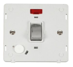 Click Scolmore - Click Definity Ingot 20A Dp Switch With Flex Outlet & Neon Insert White / Chrome (SIN523PWCH)