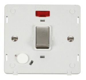 Click Scolmore - Click Definity Ingot 20A Dp Switch With Flex Outlet & Neon Insert White / St. Steel (SIN523PWSS)