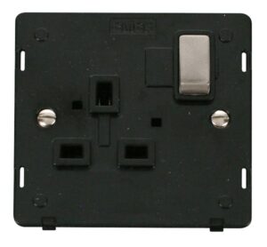 Click Scolmore - Click Definity Ingot 1 Gang 13A Dp Switched Socket Insert Black / Brushed Stainless (SIN535BKBS)