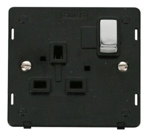 Click Scolmore - Click Definity Ingot 1 Gang 13A Dp Switched Socket Insert Black / Chrome (SIN535BKCH)