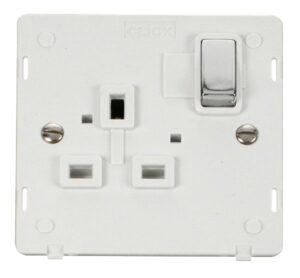 Click Scolmore - Click Definity Ingot 1 Gang 13A Dp Switched Socket Insert White / Chrome (SIN535PWCH)