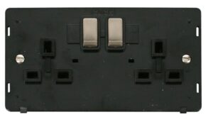 Click Scolmore - Click Definity Ingot 2 Gang 13A Dp Switched Socket Insert Black / Brushed Stainless (SIN536BKBS)