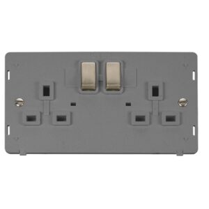 Click Scolmore - Click Definity 13A Ingot 2 Gang Double Pole Switched Socket Outlet Insert (SIN536GYBS)