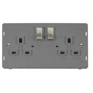 Click Scolmore - Click Definity 13A Ingot 2 Gang Double Pole Switched Socket Outlet Insert (SIN536GYSS)