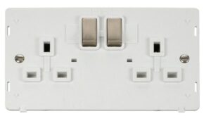 Click Scolmore - Click Definity Ingot 2 Gang 13A Dp Switched Socket Insert White / Brushed Stainless (SIN536PWBS)
