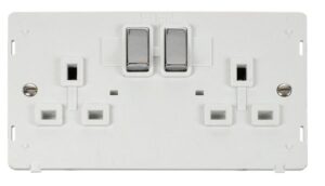 Click Scolmore - Click Definity Ingot 2 Gang 13A Dp Switched Socket Insert White / Chrome (SIN536PWCH)
