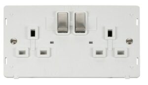 Click Scolmore - Click Definity Ingot 2 Gang 13A Dp Switched Socket Insert White / Stainless Steel (SIN536PWSS)