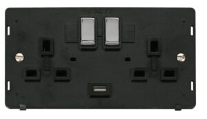 Click Scolmore - Click Definity 13A 2G Ingot Switched Socket With 2.1A Usb Outlet Insert Black / Chrome (SIN570BKCH)