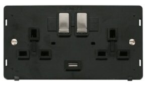 Click Scolmore - Click Definity 13A 2G Ingot Switched Socket With 2.1A Usb Outlet Insert Black / Stainless Steel (SIN570BKSS)