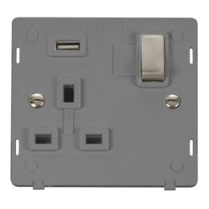 Click Scolmore - Click Definity 13A Ingot 1 Gang Switched Socket Outlet With Single 2.1A Usb Outlet Insert (SIN571UGYBS)