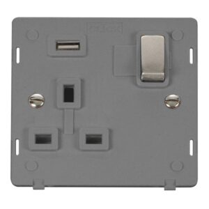 Click Scolmore - Click Definity 13A Ingot 1 Gang Switched Socket Outlet With Single 2.1A Usb Outlet Insert (SIN571UGYSS)