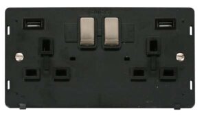 Click Scolmore - Click Definity 13A Ingot 2 Gang Switched Socket With Twin 2.1A Usb Outlets (4.2A) (Twin Earth) Insert (SIN580BKBS)