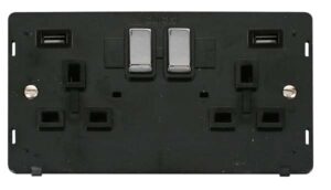 Click Scolmore - Click Definity 13A Ingot 2 Gang Switched Socket With Twin 2.1A Usb Outlets (4.2A) (Twin Earth) Insert (SIN580BKCH)