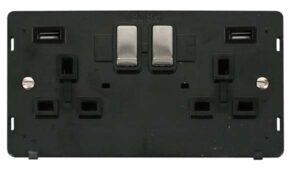 Click Scolmore - Click Definity 13A Ingot 2 Gang Switched Socket With Twin 2.1A Usb Outlets (4.2A) (Twin Earth) Insert (SIN580BKSS)