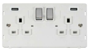 Click Scolmore - Click Definity 13A Ingot 2 Gang Switched Socket With Twin 2.1A Usb Outlets (4.2A) (Twin Earth) Insert (SIN580PWCH)