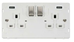 Click Scolmore - Click Definity 13A Ingot 2 Gang Switched Socket With Twin 2.1A Usb Outlets (4.2A) (Twin Earth) Insert (SIN580PWSS)