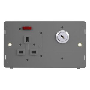 Click Scolmore - Click Definity 13A Ingot 1 Gang Double Pole Key Lockable Switched Socket With Neon Insert (Double Plate) (SIN655GY)
