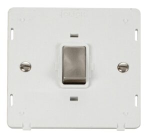 Click Scolmore - Click Definity Ingot 20A 1 Gang Dp Switch Insert White / Brushed Stainless (SIN722PWBS)