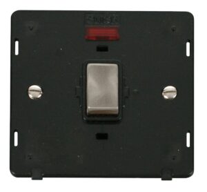 Click Scolmore - Click Definity Ingot 20A 1 Gang Dp Switch With Neon Insert Black / Brushed Stainless (SIN723BKBS)