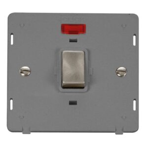 Click Scolmore - Click Definity 20A Ingot Double Pole Plate Switch With Neon Insert (SIN723GYBS)