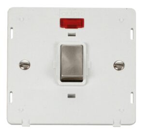 Click Scolmore - Click Definity Ingot 20A 1 Gang Dp Switch With Neon Insert White / Brushed Stainless (SIN723PWBS)