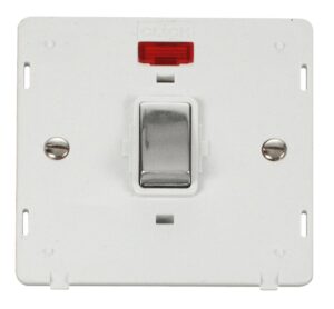 Click Scolmore - Click Definity Ingot 20A 1 Gang Dp Switch With Neon Insert White / Chrome (SIN723PWCH)