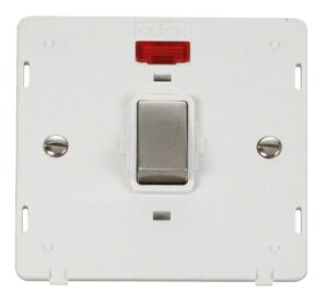 Click Scolmore - Click Definity Ingot 20A 1 Gang Dp Switch With Neon Insert White / Stainless Steel (SIN723PWSS)