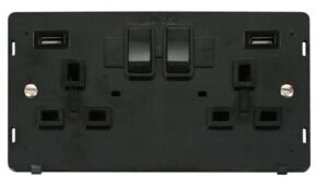 Click Scolmore - Click Definity 13A 2 Gang Switched Socket With Twin 2.1A Usb Outlets (4.2A) (Twin Earth) Insert (SIN780BK)