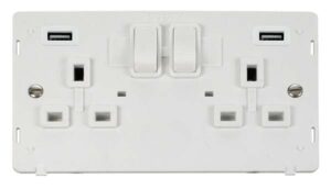 Click Scolmore - Click Definity 13A 2 Gang Switched Socket With Twin 2.1A Usb Outlets (4.2A) (Twin Earth) Insert (SIN780PW)