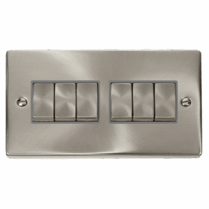 Click Scolmore - Click Deco 10Ax Ingot 6 Gang 2 Way Plate Switch (VPSC416GY)