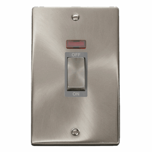 Click Scolmore - Click Deco 50A Ingot 2 Gang (Vertica) Double Pole Plate Switch With Neon (VPSC503GY)
