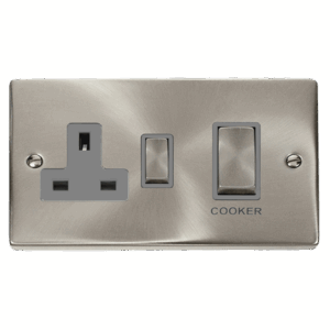 Click Scolmore - Click Deco 50A Ingot 2 Gang Double Pole Switch With 13A Double Pole Switched Socket Outlet (VPSC504GY)